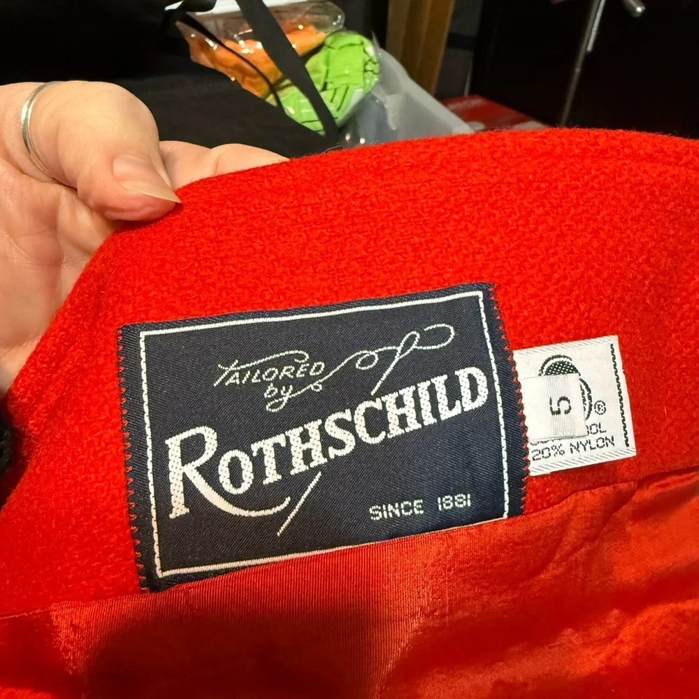 Rothschild Vintage USA Made Red Pea Coat with Navy Trim, Beautiful, Sz 5